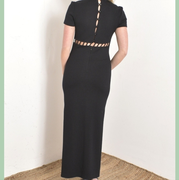 Vtg. St.John Santana Knit Sexy Black Cut Out Maxi Classy Black Tie Formal Dress - Picture 2 of 16